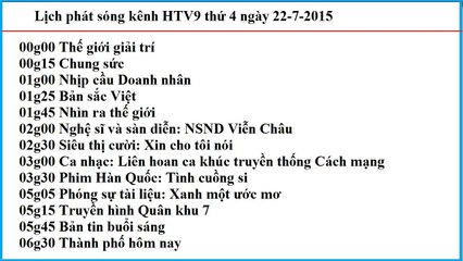 Lịch phát sóng kênh HTV9 thứ 4 ngày 22-7-2015
