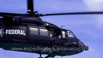 Helicóptero de la PFP volando bajo en playas de Cancun