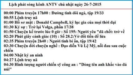 Lịch phát sóng kênh ANTV chủ nhật ngày 26-7-2015