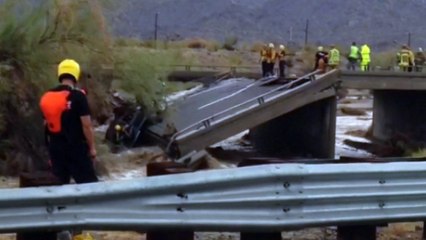 Truck lands in fast flowing water as bridge collapses
