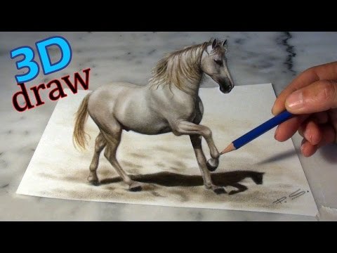 Speed Drawing of a Horse in 3D ! Anamorphic Illusion