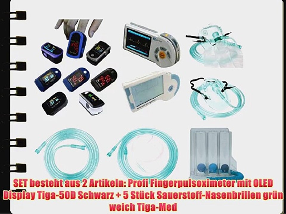 Set bestehend aus: Fingerpulsoximeter Pulsoximeter TIGA-50D Schwarz OLED Display   5 Sauerstoffbrillen