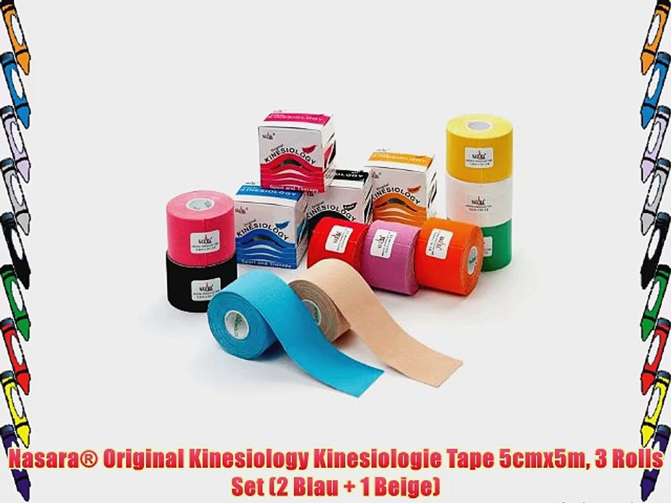 Nasara? Original Kinesiology Kinesiologie Tape 5cmx5m 3 Rolls Set (2 Blau   1 Beige)