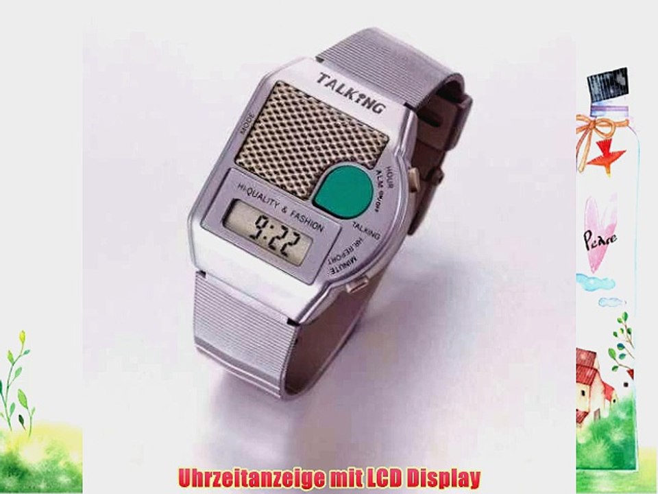 sprechende Armbanduhr - Watch Digital Uhr - deutsche Sprachansage - silber