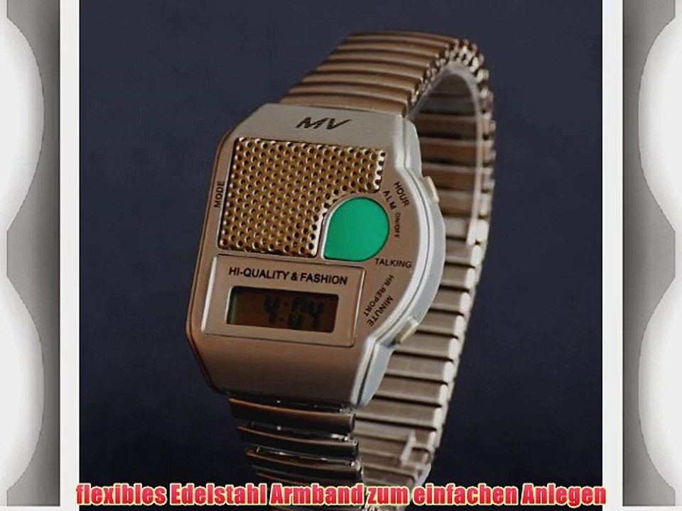 sprechende Armbanduhr  Blindenuhr mit Edelstahlflexarmband