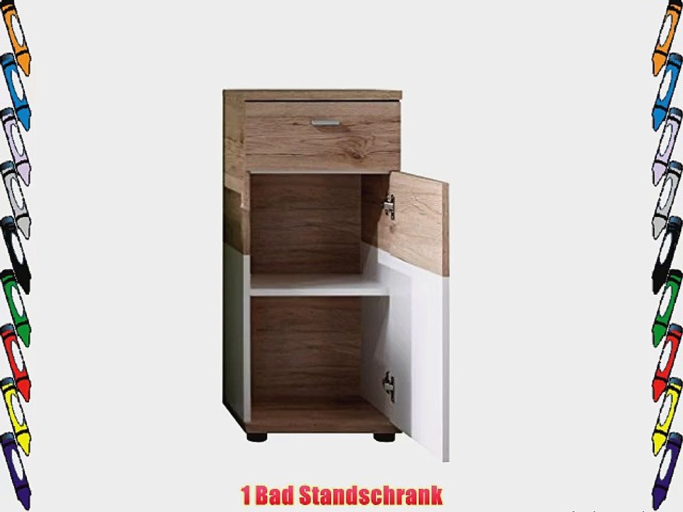 trendteam CS80191 Bad Seitenschrank weiss Absetzung Eiche San Remo Nachbildung BxHxT 36x81x31