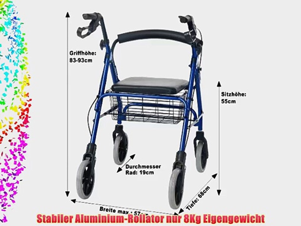 Aluminium Rollator blau extra leicht und schmal - passt durch jede T?re! Gehhilfe aus Alu mit