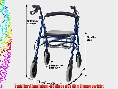 Aluminium Rollator blau extra leicht und schmal - passt durch jede T?re! Gehhilfe aus Alu mit
