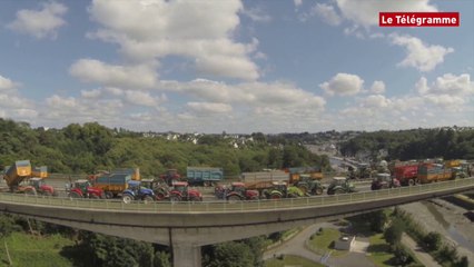 Morlaix. RN12, la manifestation vue du ciel