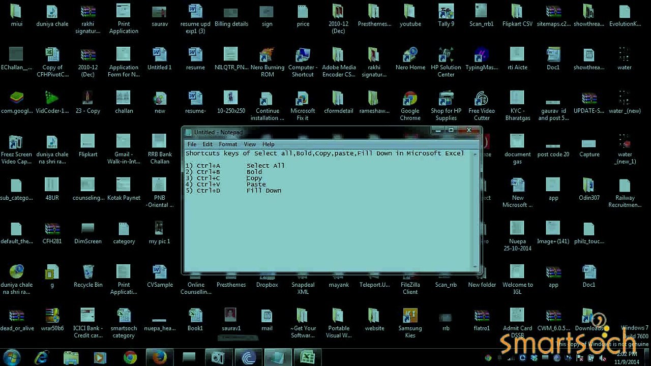Some Shortcuts Keys Are Select All,bold,copy,paste,fill Down In Microsoft
