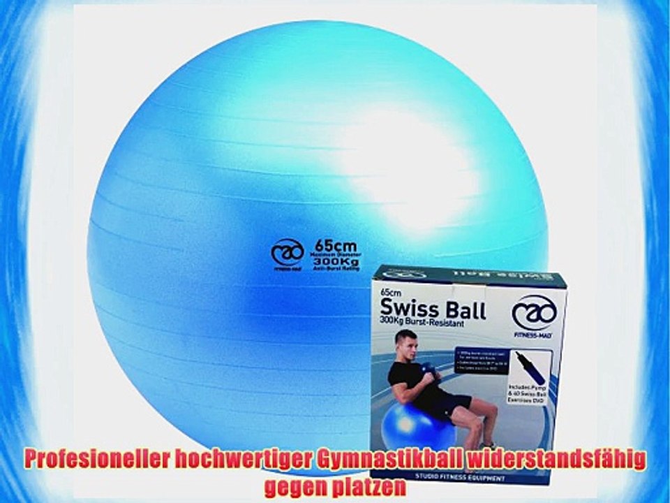 PILATES-MAD 300 kg Gymnastikball mit Pumpe und DVD Blau 65cm