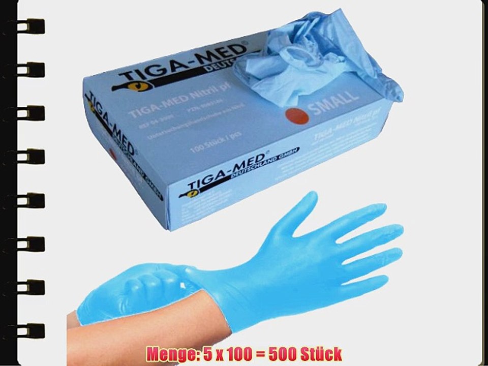 Nitrilhandschuhe Tiga-Med Blau puderfrei Gr??e: Small 500er Pack (= 5x100 St?ck) Einmalhandschuhe