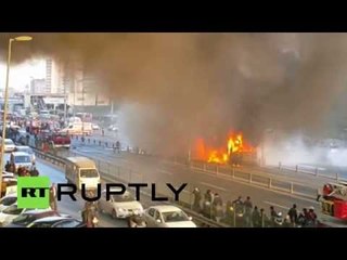 RAW: Bus bursts into flames on busy highway in Turkey
