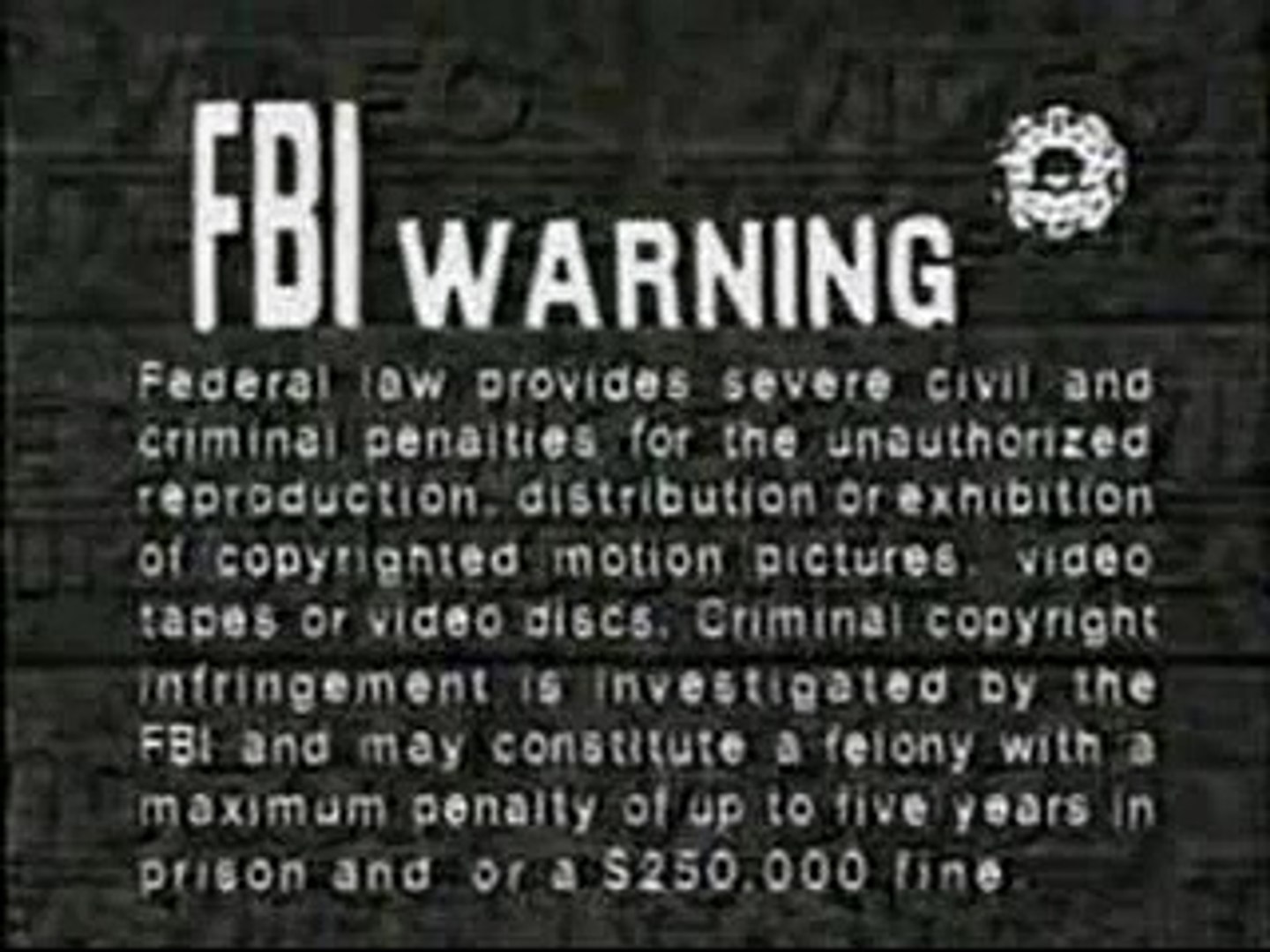 Green screen with FBI warning text about copyright infringement and a  circular seal. on Craiyon, image size:1440x1080