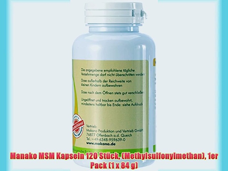 Manako MSM Kapseln 120 St?ck (Methylsulfonylmethan) 1er Pack (1 x 84 g)