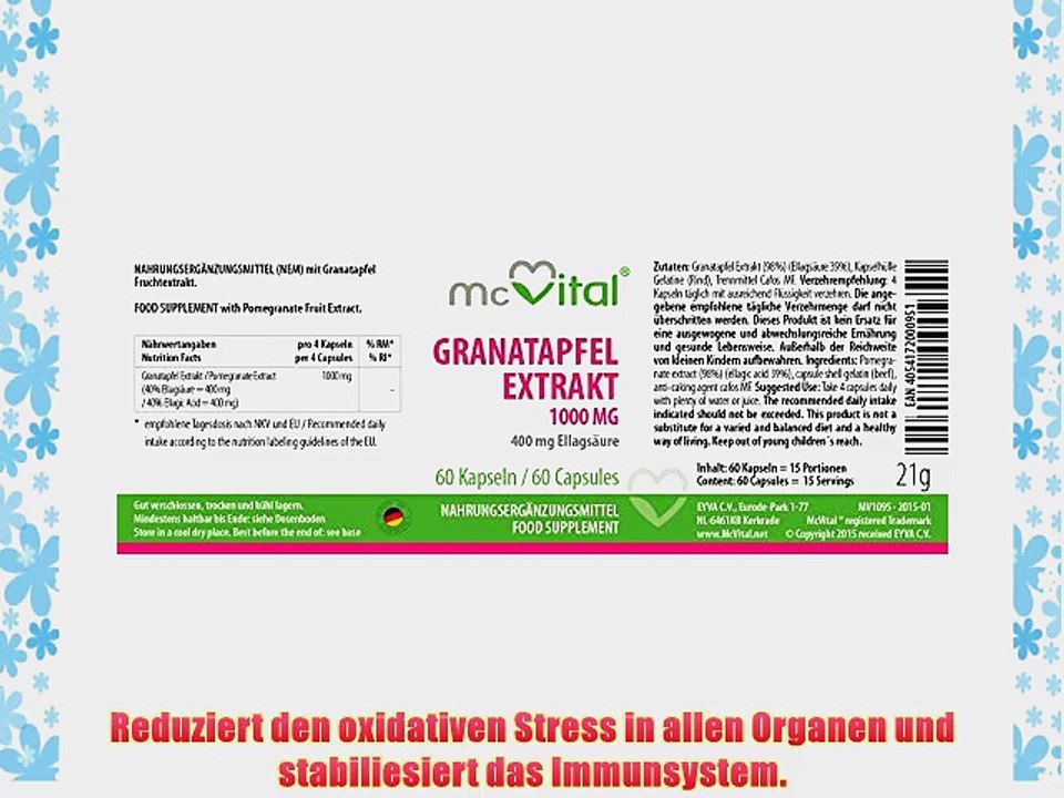 Granatapfel Extrakt 1000 mg - 400 mg Ellags?ure - enth?lt Polyphenole - Antioxidant - gesunde