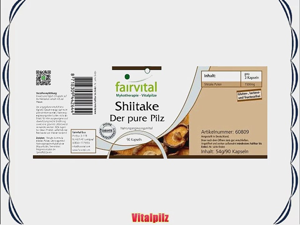 Shiitake - Der pure Pilz 500mg Pilzpulver 90 vegetarische Kapseln