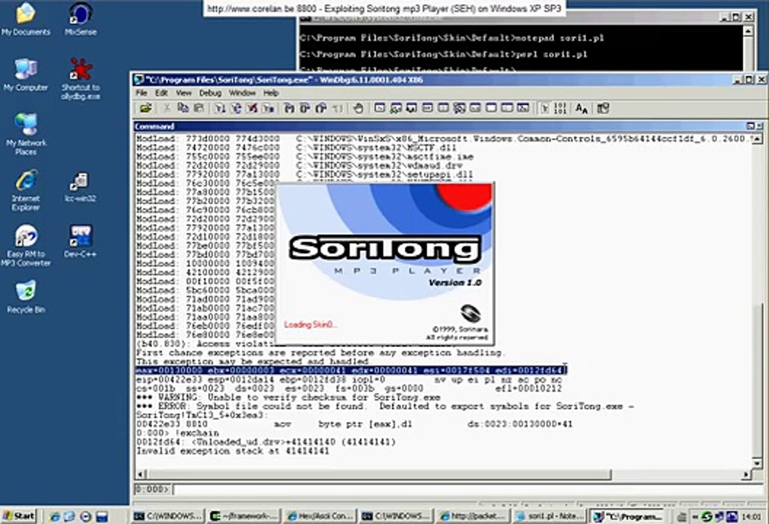 Exploiting Soritong MP3 Player (SEH) on Windows XP SP3 - video Dailymotion