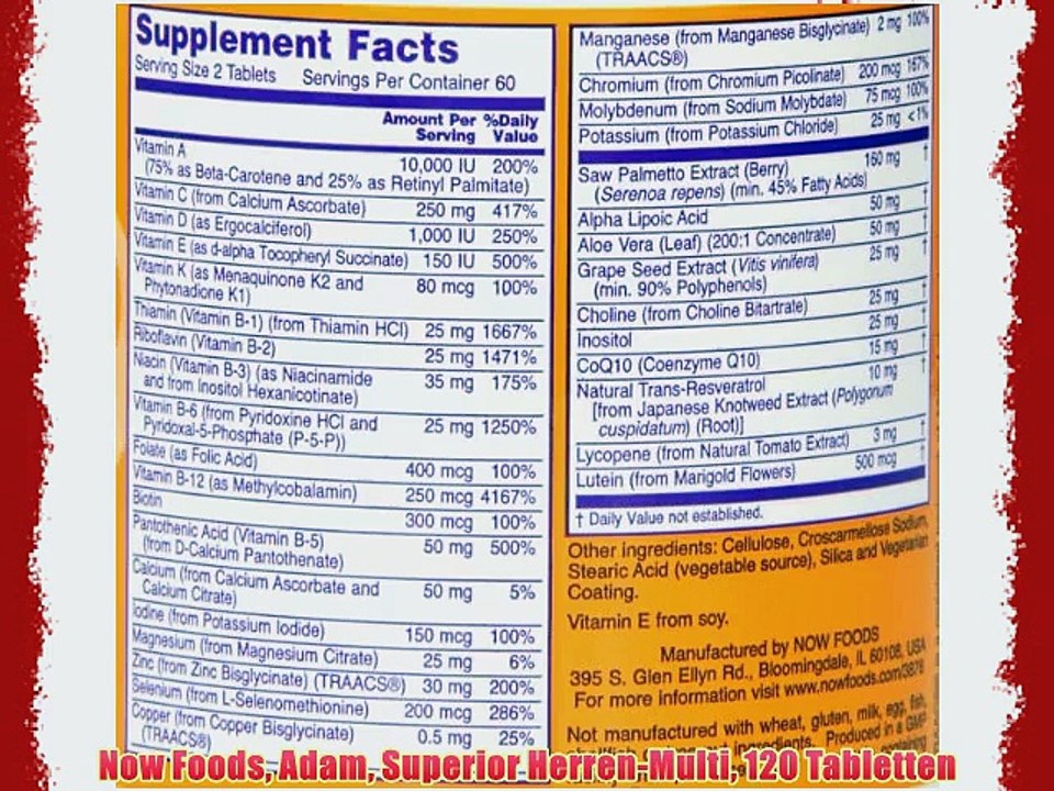 Now Foods Adam Superior Herren-Multi 120 Tabletten
