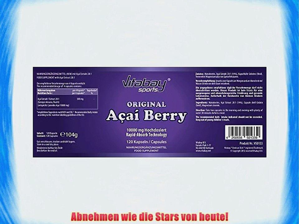 Original A?a? Berry 10000 mg - Energie und Abnehmen - 120 Kapseln - Acai Fatburner - Schlank