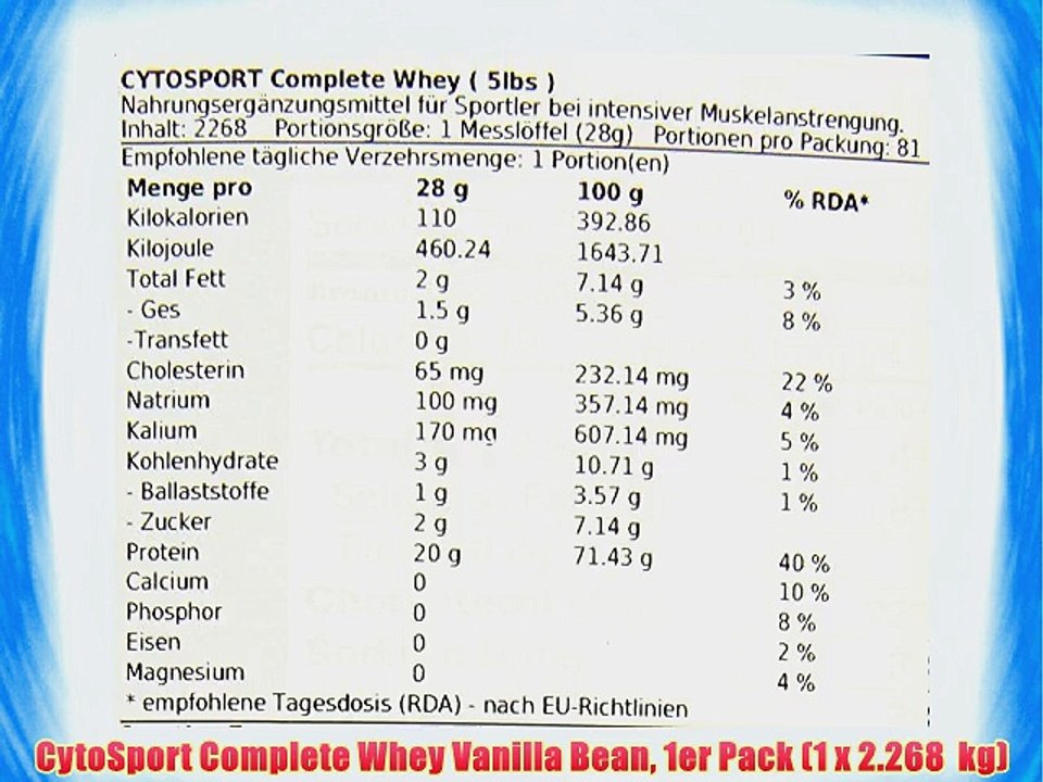 CytoSport Complete Whey Vanilla Bean 1er Pack (1 x 2.268  kg)