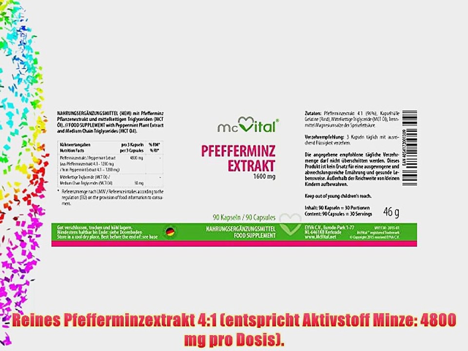 Pfefferminz Extrakt - 400 mg - Bei Magen-Darm-Verstimmungen - Gesunde Verdauung - 90 Kapseln