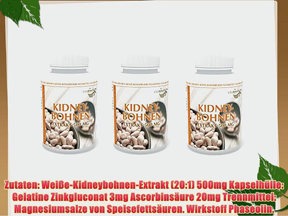 3er Pack Vita World Kidney Bohnen Extrakt 500mg 360 Kapseln mit Wirkstoff Phaseolin Apotheken