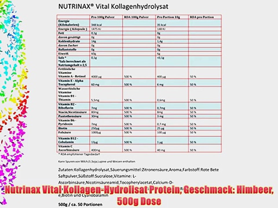 Nutrinax Vital Kollagen-Hydrolisat Protein Geschmack: Himbeer 500g Dose