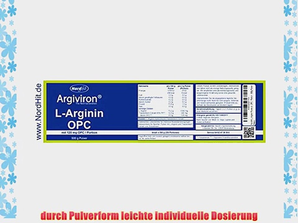 NordHit L-Arginin Pulver plus 120 mg OPC / Portion - 500g Pulver
