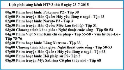 Lịch phát sóng kênh HTV3 thứ 5 ngày 23-7-2015