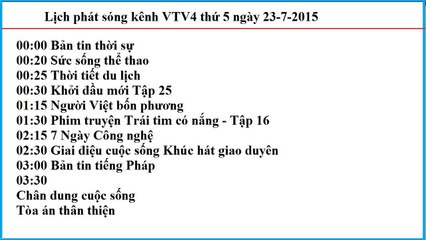 Lịch phát sóng kênh VTV4 thứ 5 ngày 23-7-2015
