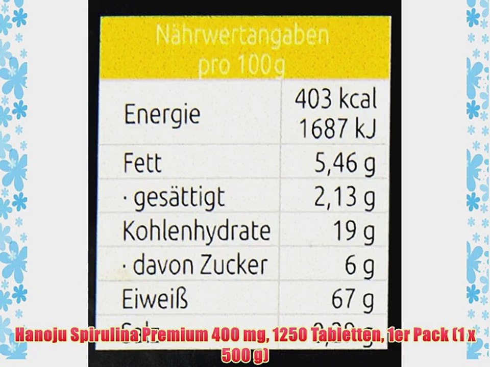 Hanoju Spirulina Premium 400 mg 1250 Tabletten 1er Pack (1 x 500 g)