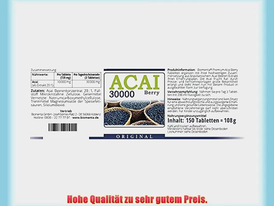 ACAI Beere 30000 - Ultra-Hochdosiert (50 Tage-Kur) - Brasilianischer Acai Berry Extrakt (150