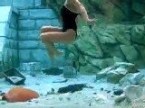 stunt woman breath hold performing live tricks and underwater talent