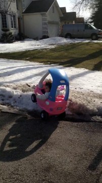 Dad plays Cop arresting adorable baby girl in her tuny Car stuck in the snow