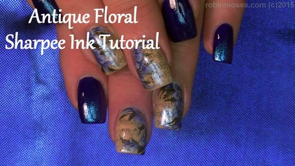Sharpie Nails   Vintage Purple Flower Nail Design