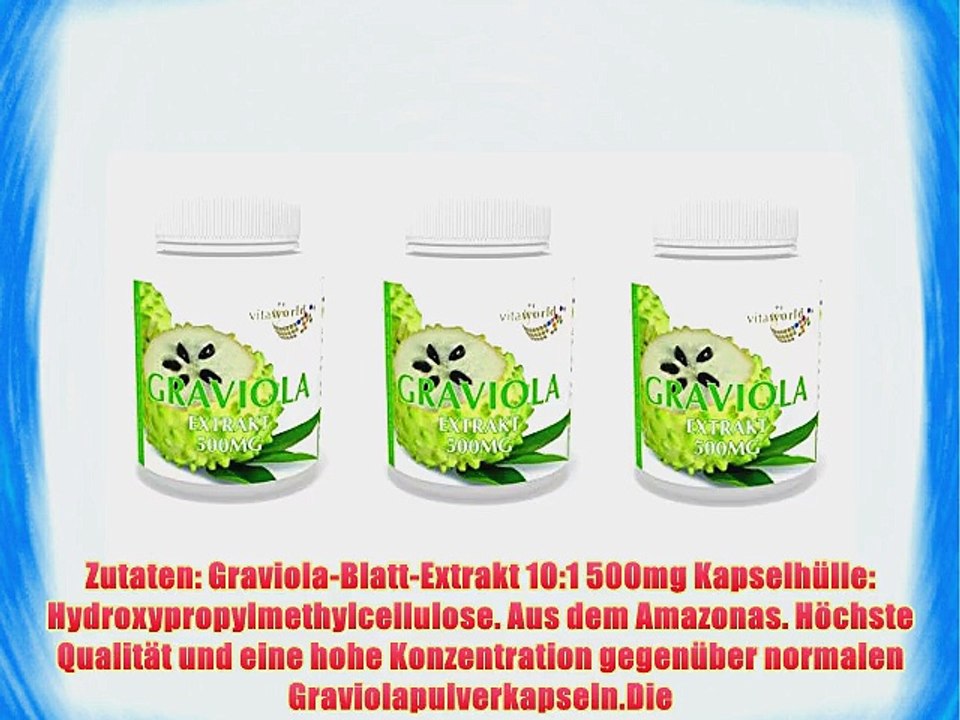 3er Pack Vita World Graviola Blatt-Extrakt 10:1 10000mg Tagesdosis 360 Kapseln Apotheken Herstellung