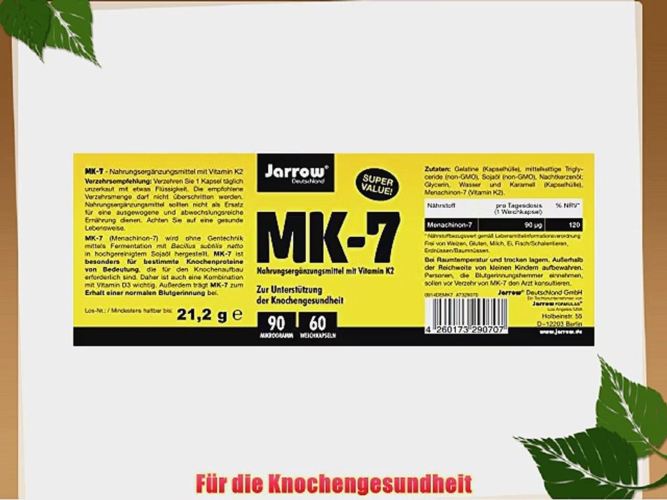 MK-7 Vitamin K2 90 ?g 60 kleine Weichkapseln Jarrow Deutschland