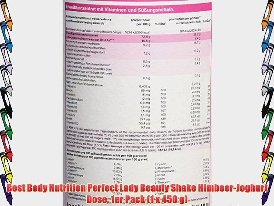 Best Body Nutrition Perfect Lady Beauty Shake Himbeer-Joghurt Dose 1er Pack (1 x 450 g)