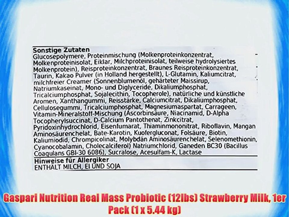 Gaspari Nutrition Real Mass Probiotic (12lbs) Strawberry Milk 1er Pack (1 x 5.44 kg)