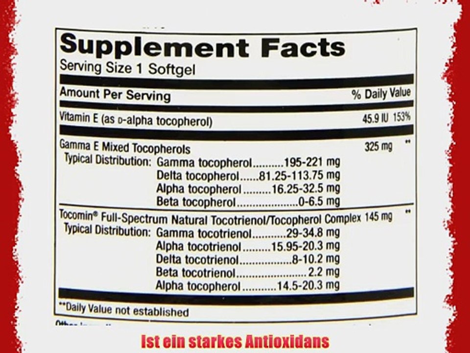 Life Extension Vitamin E Gamma E Tocopherol/Tocotrienols 60 Softgel-Kaps.