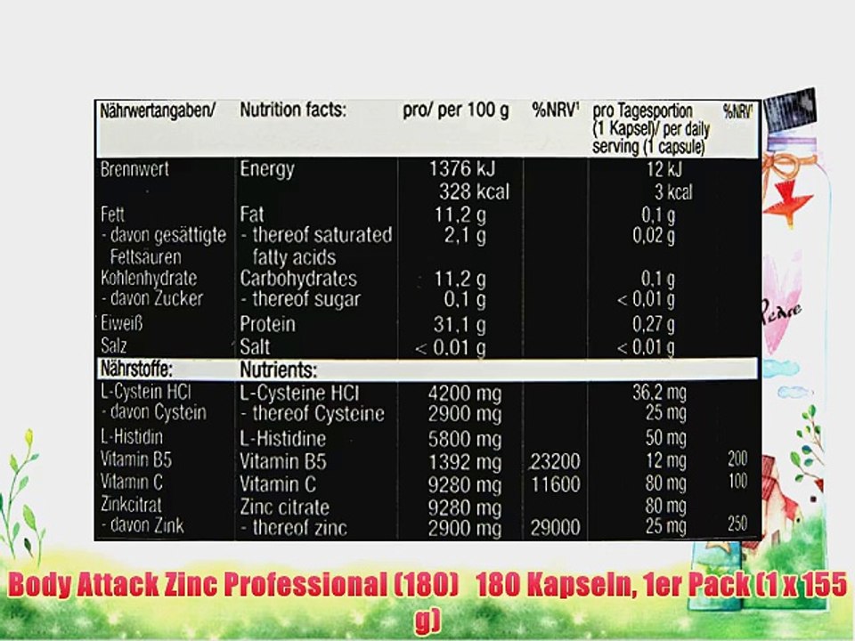 Body Attack Zinc Professional (180)   180 Kapseln 1er Pack (1 x 155 g)