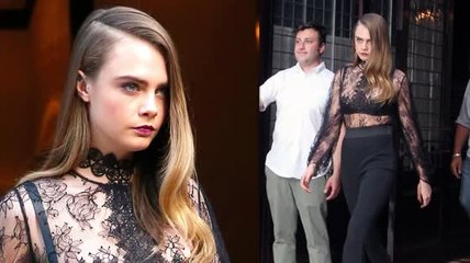 Cara Delevingne Bares Bra Wearing Sheer Top In New York