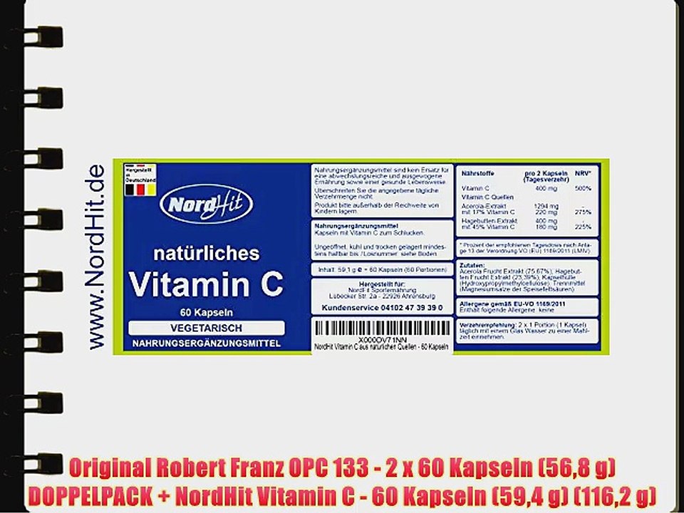 Original Robert Franz OPC 133 - 2 x 60 Kapseln (568 g) DOPPELPACK   NordHit Vitamin C - 60