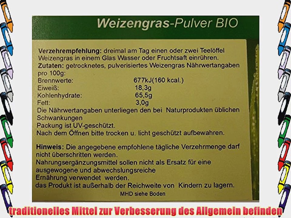 Weizengraspulver BIO Qualit?t aus deutschem Anbau 500g