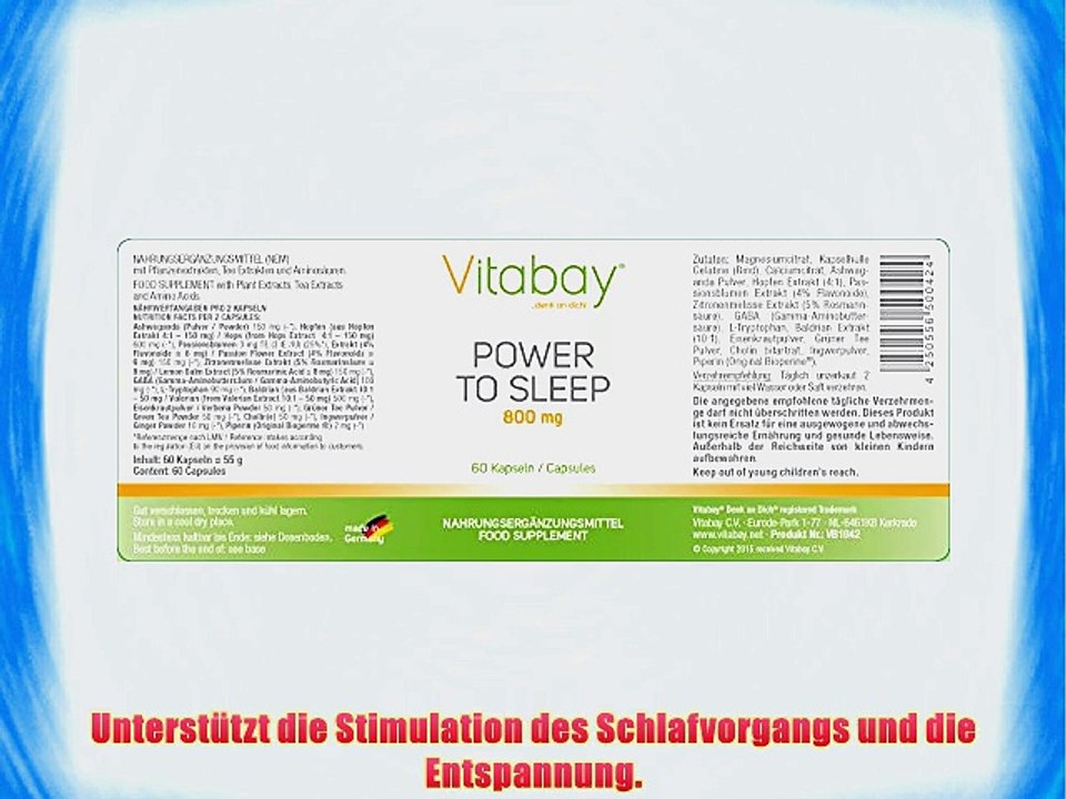 Power to Sleep - erholsamer Schlaf - 800 mg - 60 Kapseln - hilft beim Einschlafen - wirkt entspannend