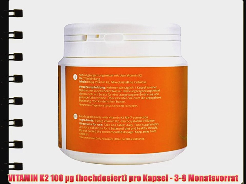 VITAMIN K2 100?g von 270 Kapseln VegaVital (hochpotente MK-7-Verbindung) zertifizierte Qualit?t: