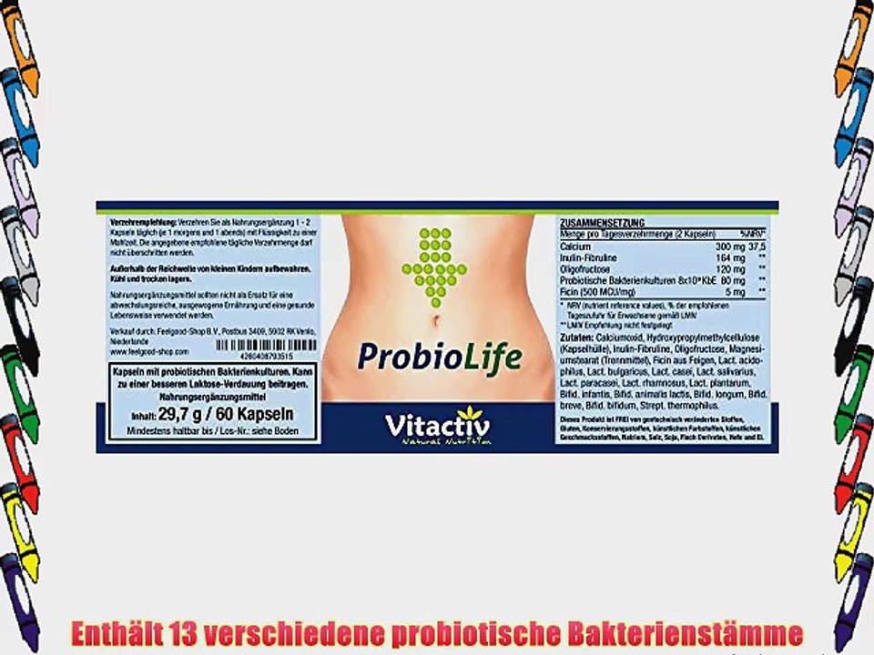 PROBIOLIFE - 13 probiotische Bakterienst?mme   Ficin in 1 Kapsel (60 Kapseln)