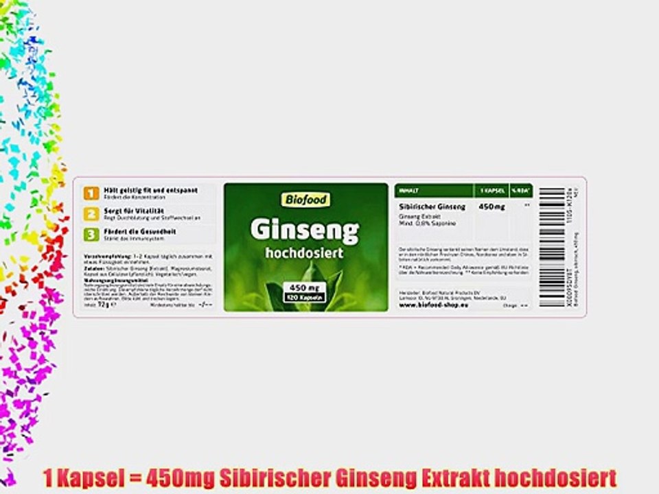 Biofood Ginseng Extrakt 450mg hochdosiert 120 Kapseln - f?r Vitalit?t und Wohlbefinden