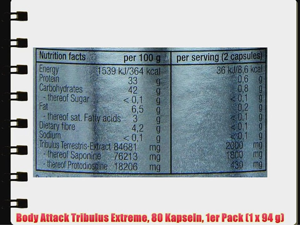 Body Attack Tribulus Extreme 80 Kapseln 1er Pack (1 x 94 g)